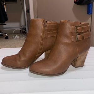 Brown block heel booties
